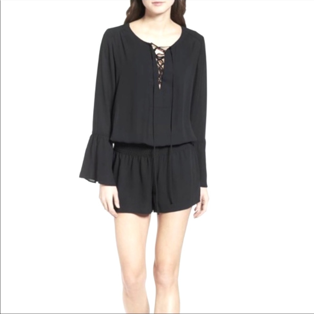 Chelsea28 Black Bell Sleeve Smocked Waist Romper Small